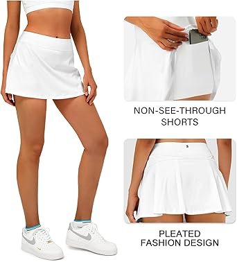 Women Tennis Skirt Golf Skorts Athletic High Waisted with Pockets Inner Shorts Sport Workout Pleated Pickleball