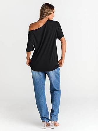 Womens Off The Shoulder Tops Oversized TShirts Short Sleeve Tees