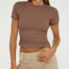 Womens 3 Piece Short Sleeve Shirts Basic Going Out Slim Fitted Crop Tops