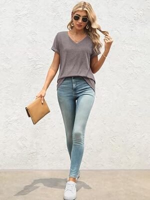 T Shirts Short Sleeve V Neck Tees for Women Fashion Tops Trendy Lightweight