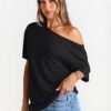 Womens Off The Shoulder Tops Oversized TShirts Short Sleeve Tees