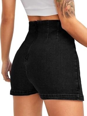 71P6RhAxKmL._AC_SY445_.jpg Women Casual Split Hem High Waist Denim Skorts Skirt Shorts
