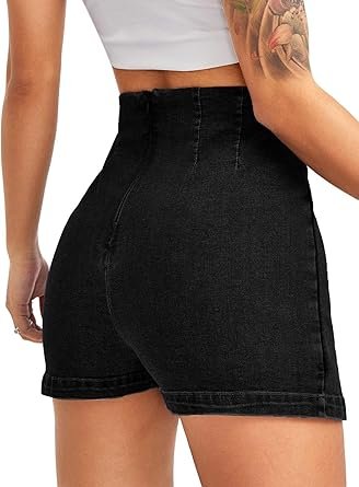 Women Casual Split Hem High Waist Denim Skorts Skirt Shorts