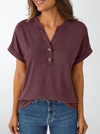 Women Short Sleeve Shirts Henley Dressy Casual