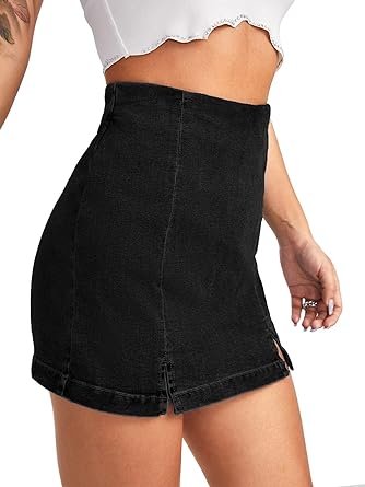 Women Casual Split Hem High Waist Denim Skorts Skirt Shorts