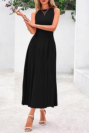 81ANVEnbLRL._AC_SY445_.jpg Casual Dresses for Business Work Midi Sleeveless A Line Pleated Cocktail Dress