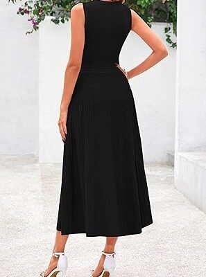 81NAKNP2RL._AC_SY445_.jpg Casual Dresses for Business Work Midi Sleeveless A Line Pleated Cocktail Dress