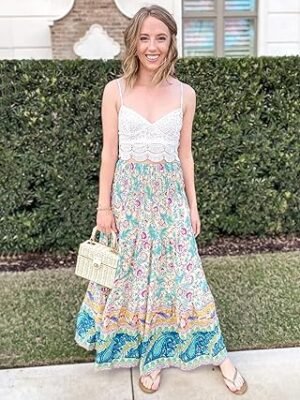 81PJHpHGpiL._AC_SY445_.jpg Women 2025 Bohemian Long Skirts Flowy High Waist A Line Maxi Skirts