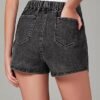 Woman High Waisted Pull On Stretchy Denim Wrap Skirt with Shorts Trendy Asymmetrical Skort