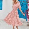 81ci9mI7uhL._AC_SX342_.jpg Women Casual Dress Floral V Neck Ruffle Short Sleeve Flowy Beach Dress with Pockets