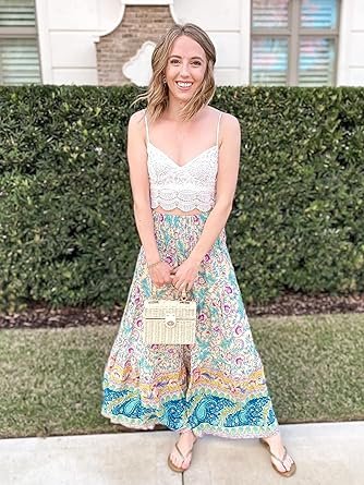 Women 2025 Bohemian Long Skirts Flowy High Waist A Line Maxi Skirts