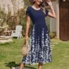 Women Dress Short Sleeve Casual Flowy Tiered Beach Long Sundress with Pockets 2025 Vacation Travel