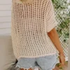 Dokotoo Womens Summer Scoop Neck Short Sleeve Sweater Casual Crochet Hollow Out Knit Tops Pullover Shirts Beach Coverup