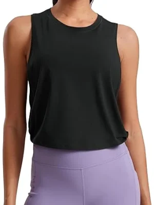 004-1 CRZ YOGA Pima Cotton Cropped Workout Tank Tops for Women Sleeveless Sports Athletic Yoga Running Gym Crop Shirts