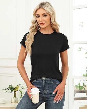 005-1 Memorose Womens Short Sleeve Tops Summer T Shirts Round Neck Causal Fashion Basic Tee