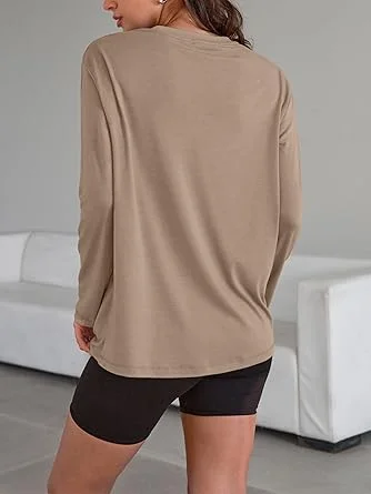006-2 Trendy Queen Womens Oversized Long Sleeve T Shirts 2025 Basic Crewneck Tee Fall Tops Casual Workout Y2K Clothes