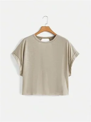 SOLY HUX 2024 Open Back Tops for Women Criss Cross Cut Out Tee Backless Casual Short Sleeve Round Neck T Shirt