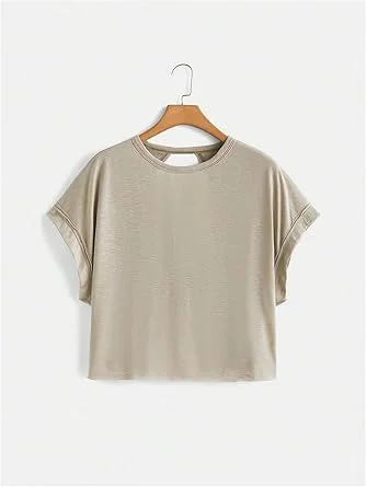 SOLY HUX 2024 Open Back Tops for Women Criss Cross Cut Out Tee Backless Casual Short Sleeve Round Neck T Shirt