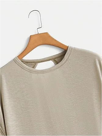 SOLY HUX 2024 Open Back Tops for Women Criss Cross Cut Out Tee Backless Casual Short Sleeve Round Neck T Shirt