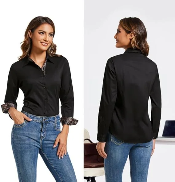 WARHORSEE Womens Cotton Button Down Dress Shirt Long Sleeve Easy Care Dressy Work Tops Business Casual Blouses for Women