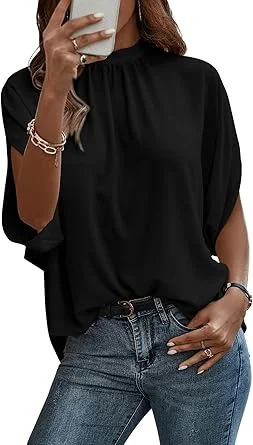 Verdusa Women Tie Back Dolman Sleeve Blouse Top Casual Dressy Mock Neck Going Out Tops